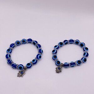 Turkish Greek BLUE Evil Eye Bead Protection Good Luck Bracelet Jewelry Glass X2